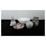 Mixed group, includes milk glass bowl by Indiana