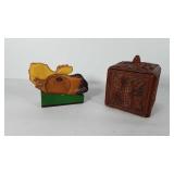 Wooden decor humidor, and four moose coasters,