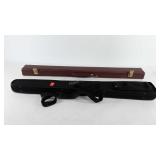 Two pool stick cases, 33" and 35" long, zipper
