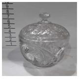 Pressed Glass pin wheel pattern 8" covered bowl,