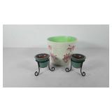Planters, includes flower pot with floral design,
