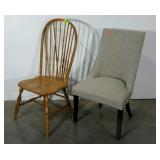 Two chairs, one upholstered and one high backed