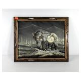 Buffalo painting on canvas, framed 23x19