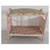 Covered doll bed, slight damage and stains, 22.5"