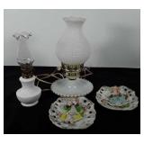Home decor, includes electric milk glass lamp