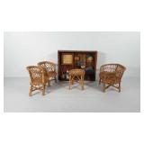 Wicker doll sized furniture and miniature wall
