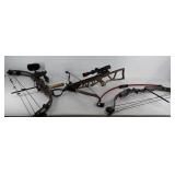 Group of four bows, crossbow with Bushnell sight,