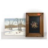 Wall art, small winter scene painting on canvas