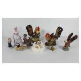 Figurines, gameclocks, people, birds, elephant,