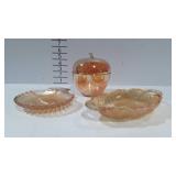 Three pieces of iridescent glass