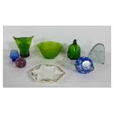 Glassware group, paperweights, 5" bowl, cross