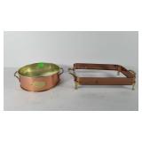 Two copper pyrex dish holders, seller code C