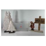 Storage tote of Christmas decor, includes wooden