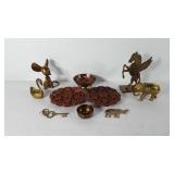 Mixed group, includes brass animals, wooden