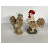 Seashell rooster and chicken statues, stand 10"