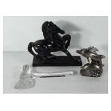 Mixed group, includes wooden carved horse statue,