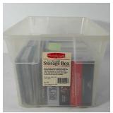 Storage box full of CDs, box is 16" x 11" x 9",