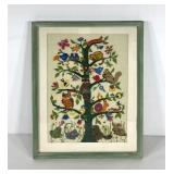 Crewel needlework Tree of Life, very colorful,