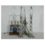 Group of 5 table lamps, two pairs and one single