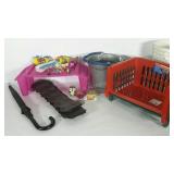 Miscellaneous group of ornaments, umbrella,