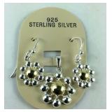 Sterling silver flower earrings and pendant set