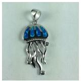 Sterling silver lab opal jellyfish pendant