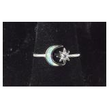 Size 7 Sterling silver lab opal moon and star