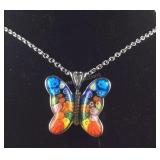 24in Murano style stainless butterfly pendant