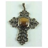 8ct South African tigers eye copper cross pendant