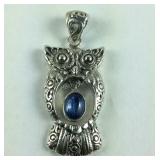 Sterling 1.57ct kyanite owl pendant 10.3gr