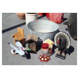 Galvanized Washtub with wood Outdoor decor