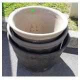 Three Outdoor Planters, poly made, 22-24-26" Dia