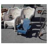 3pc Chair lot, pair of natural wicker chairs, and