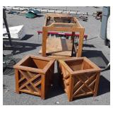 2 Box Planters, oak framed tea Service cart.