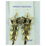 Gold plated owl dangle earrings