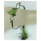 Silver plate green stone pendant and bracelet