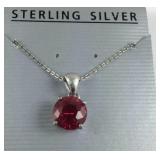 Sterling silver necklace with red stone