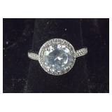 Large CZ Stone Ring  Sterling Silver ,