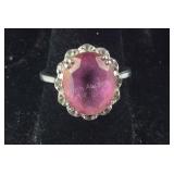 Large Pink Stone Ring Surrounded By Small CZ,