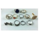 Jewelry, 7 rings are Sterling,plated earrings a
