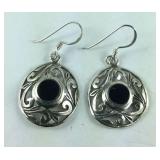 Sterling Silver Dangling Earrings With Black Onyx