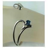 Sterling Silver Cuff Bracelet With Blue Stone,