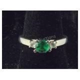 Man Made Emerald Ring With CZ Accents sterling