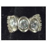 Large CZ Ring Costume Sterling Silver Shank, 10