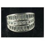 Wide Band Sterling Silver CZ Ring Costume, 6.8