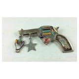 Sterling silver gun brooch 19grams