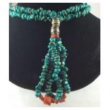Turquoise chip beaded necklace 38in