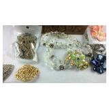 Wooden jewelry box with rhinestone jewelry