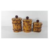 Bamboo style canister set, McCoy USA, one lid has