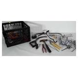 Poly crate filled with tools, some hardware and